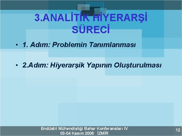 3. ANALİTİK HİYERARŞİ SÜRECİ • 1. Adım: Problemin Tanımlanması • 2. Adım: Hiyerarşik Yapının