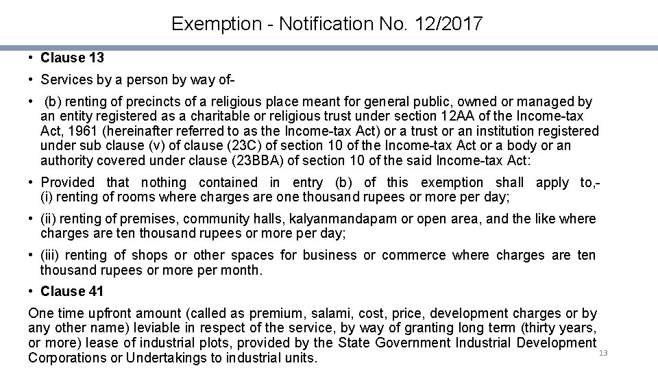 Exemption - Notification No. 12/2017 • Clause 13 • Services by a person by