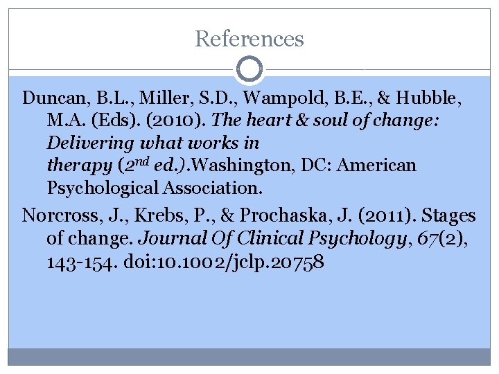 References Duncan, B. L. , Miller, S. D. , Wampold, B. E. , &