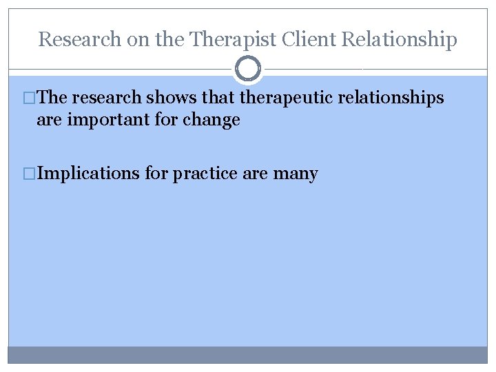 Research on the Therapist Client Relationship �The research shows that therapeutic relationships are important
