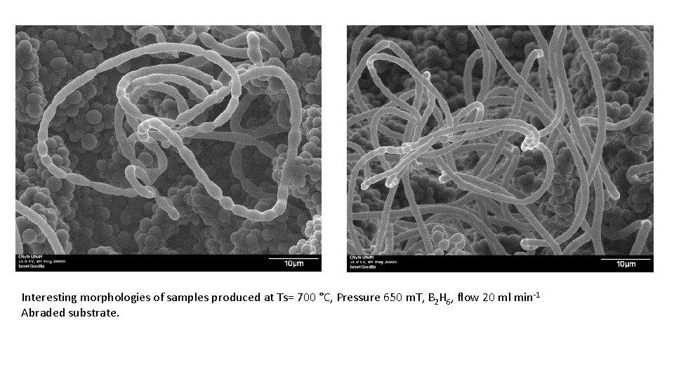 Interesting morphologies of samples produced at Ts= 700 °C, Pressure 650 m. T, B