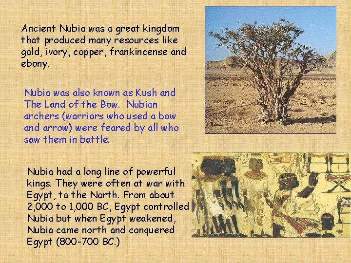 Ancient Nubia was a great kingdom that produced many resources like gold, ivory, copper,