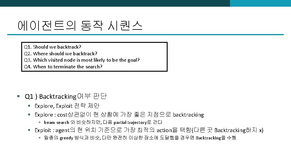 에이전트의 동작 시퀀스 Q 1. Should we backtrack? Q 2. Where should we backtrack?