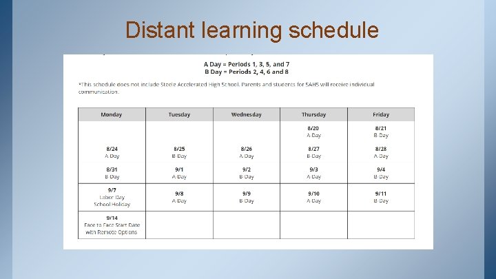Distant learning schedule 