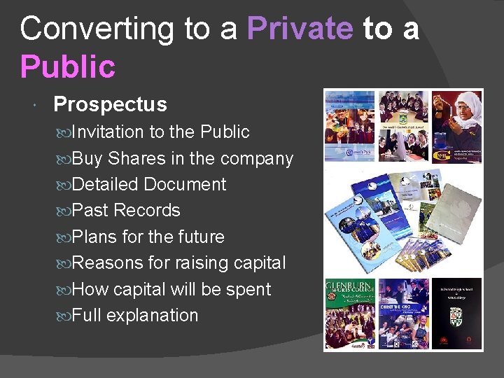 Converting to a Private to a Public Prospectus Invitation to the Public Buy Shares