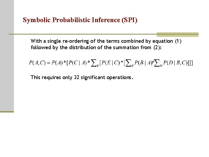 Symbolic Probabilistic Inference (SPI) With a single re-ordering of the terms combined by equation