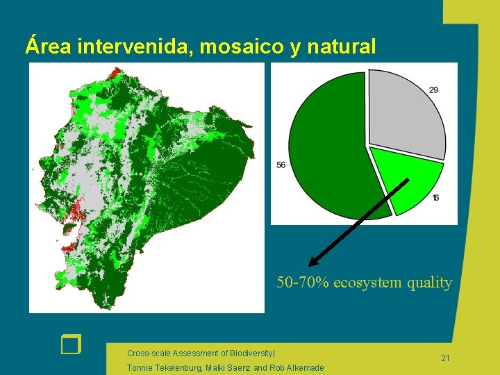 Área intervenida, mosaico y natural 50 -70% ecosystem quality r Cross-scale Assessment of Biodiversity|