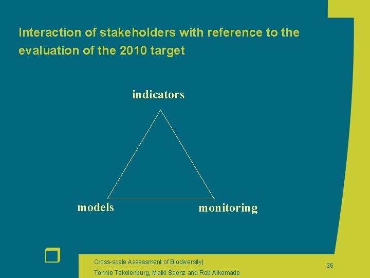 Interaction of stakeholders with reference to the evaluation of the 2010 target indicators models