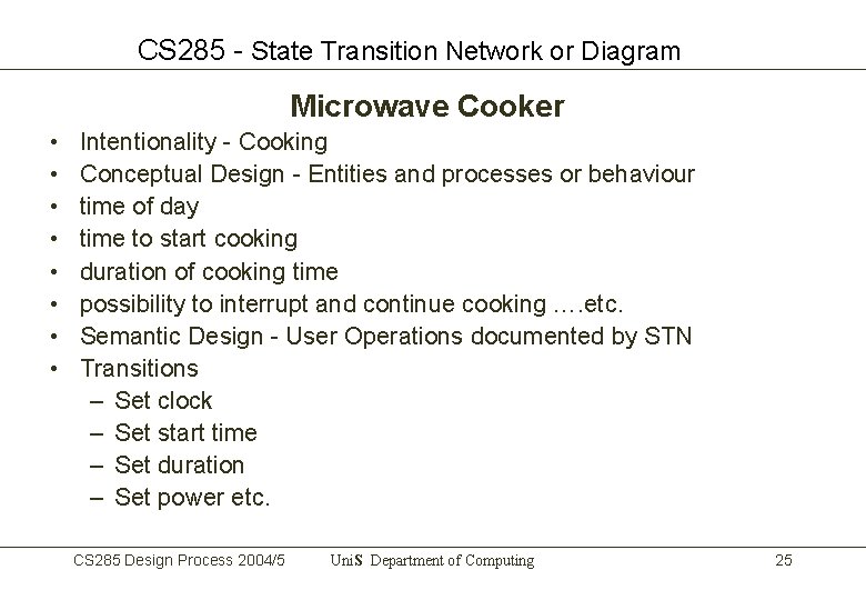 CS 285 - State Transition Network or Diagram Microwave Cooker • • Intentionality -
