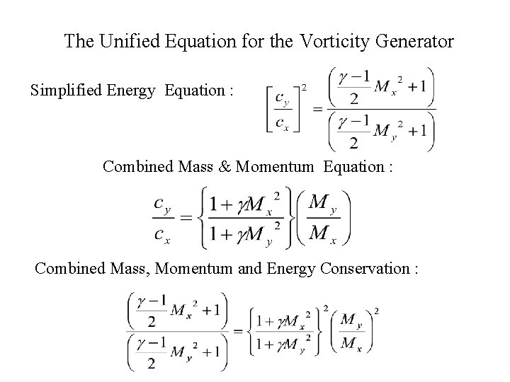 The Unified Equation for the Vorticity Generator Simplified Energy Equation : Combined Mass &