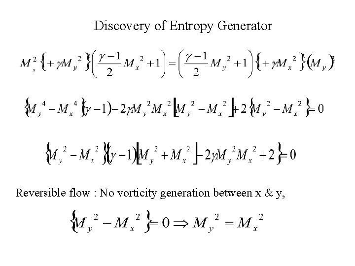 Discovery of Entropy Generator Reversible flow : No vorticity generation between x & y,