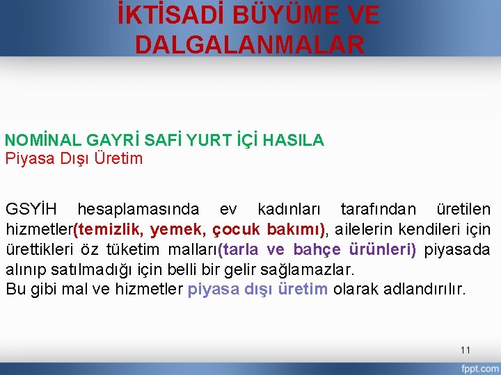 İKTİSADİ BÜYÜME VE DALGALANMALAR NOMİNAL GAYRİ SAFİ YURT İÇİ HASILA Piyasa Dışı Üretim GSYİH