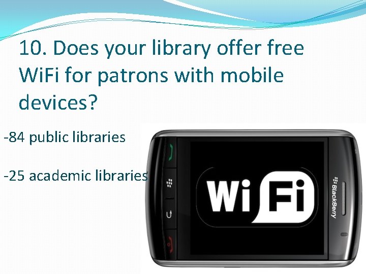 10. Does your library offer free Wi. Fi for patrons with mobile devices? -84