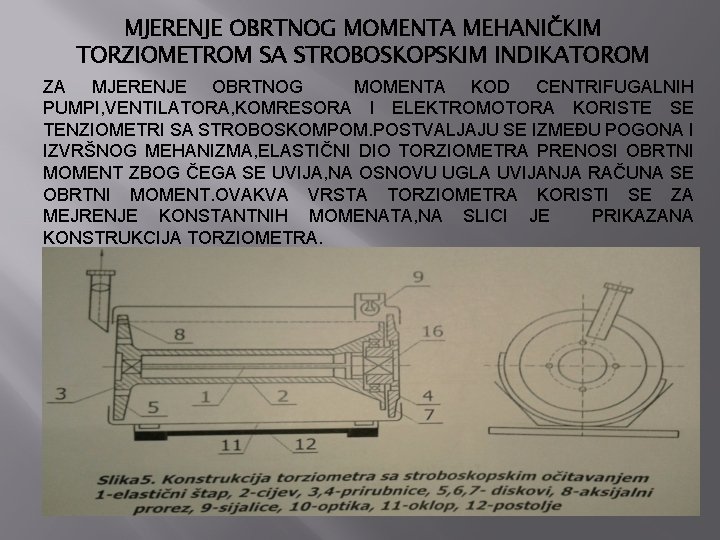 MJERENJE OBRTNOG MOMENTA MEHANIČKIM TORZIOMETROM SA STROBOSKOPSKIM INDIKATOROM ZA MJERENJE OBRTNOG MOMENTA KOD CENTRIFUGALNIH