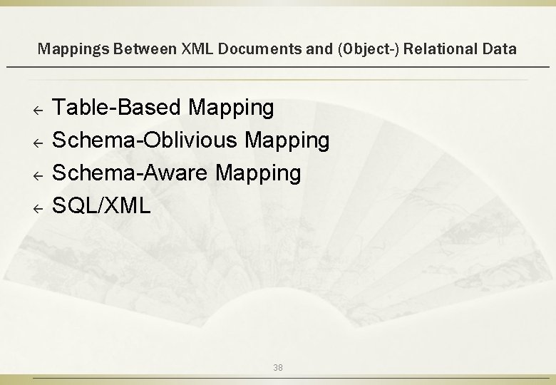 Mappings Between XML Documents and (Object-) Relational Data ß ß Table-Based Mapping Schema-Oblivious Mapping