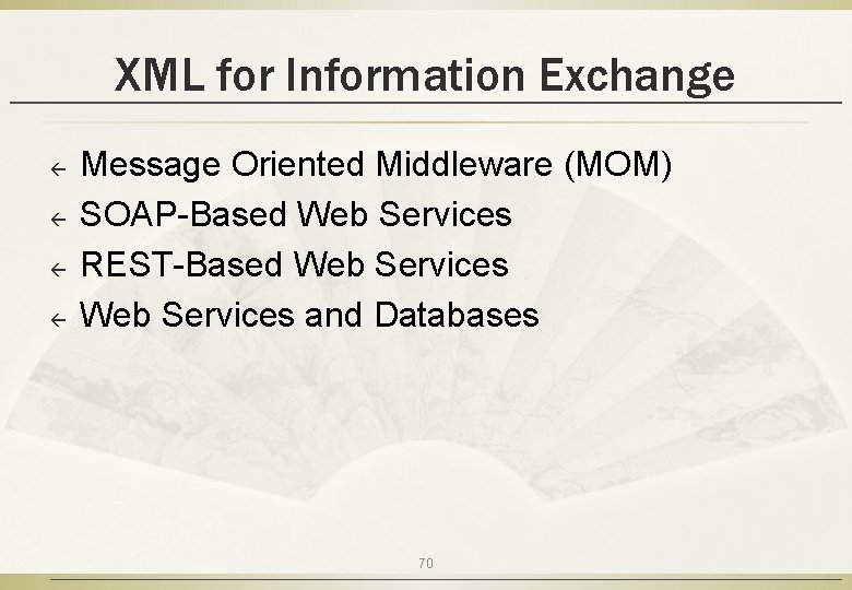 XML for Information Exchange ß ß Message Oriented Middleware (MOM) SOAP-Based Web Services REST-Based