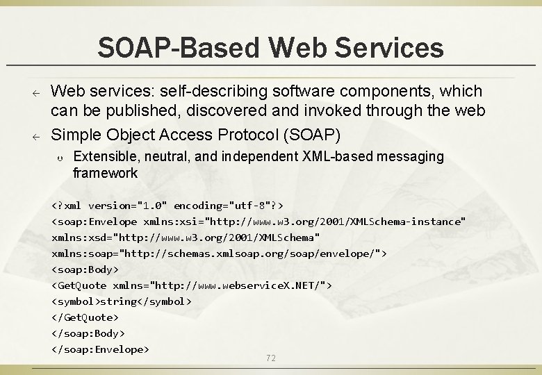 SOAP-Based Web Services ß ß Web services: self-describing software components, which can be published,