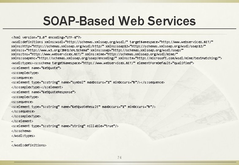 SOAP-Based Web Services <? xml version="1. 0" encoding="UTF-8"? > <wsdl: definitions xmlns: wsdl="http: //schemas.