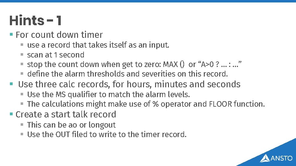 Hints - 1 § For count down timer § § use a record that