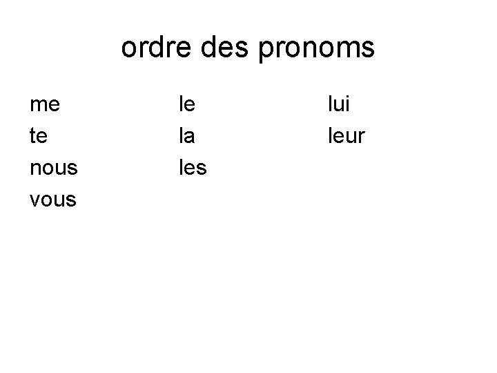 ordre des pronoms me te nous vous le la les lui leur 