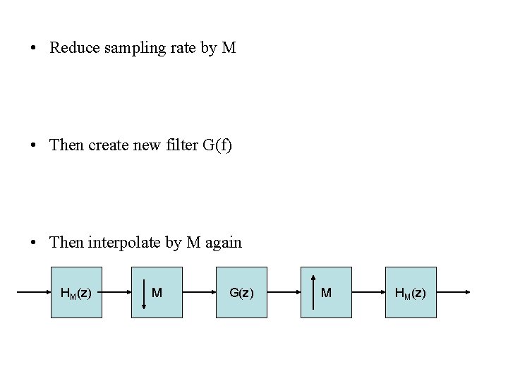  • Reduce sampling rate by M • Then create new filter G(f) •