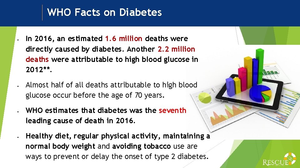 WHO Facts on Diabetes § § In 2016, an estimated 1. 6 million deaths