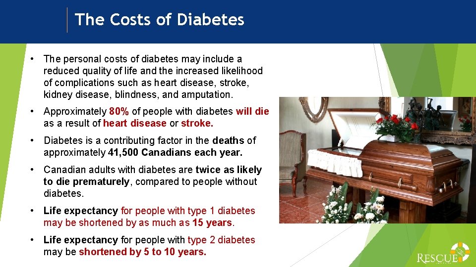 The Costs of Diabetes • The personal costs of diabetes may include a reduced