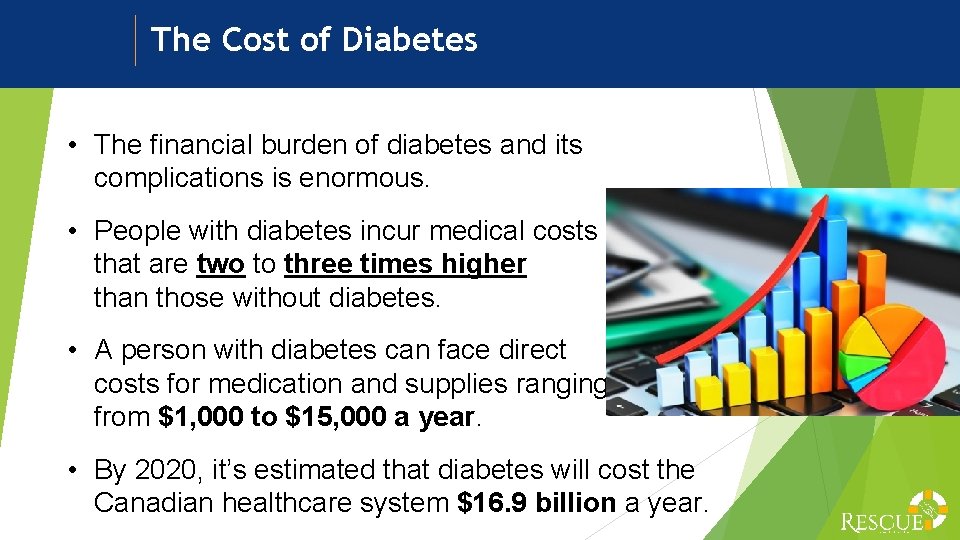 The Cost of Diabetes • The financial burden of diabetes and its complications is