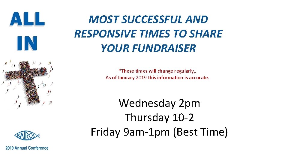 MOST SUCCESSFUL AND RESPONSIVE TIMES TO SHARE YOUR FUNDRAISER *These times will change regularly,