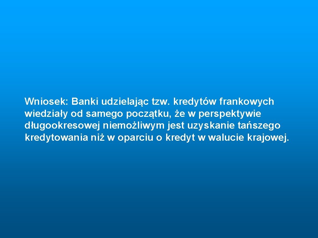Wniosek: Banki udzielając tzw. kredytów frankowych wiedziały od samego początku, że w perspektywie długookresowej
