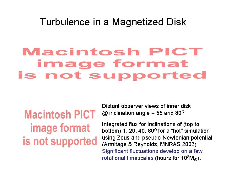 Turbulence in a Magnetized Disk Distant observer views of inner disk @ inclination angle