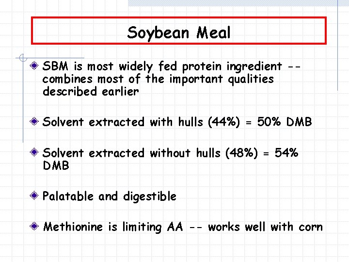 Soybean Meal SBM is most widely fed protein ingredient -combines most of the important