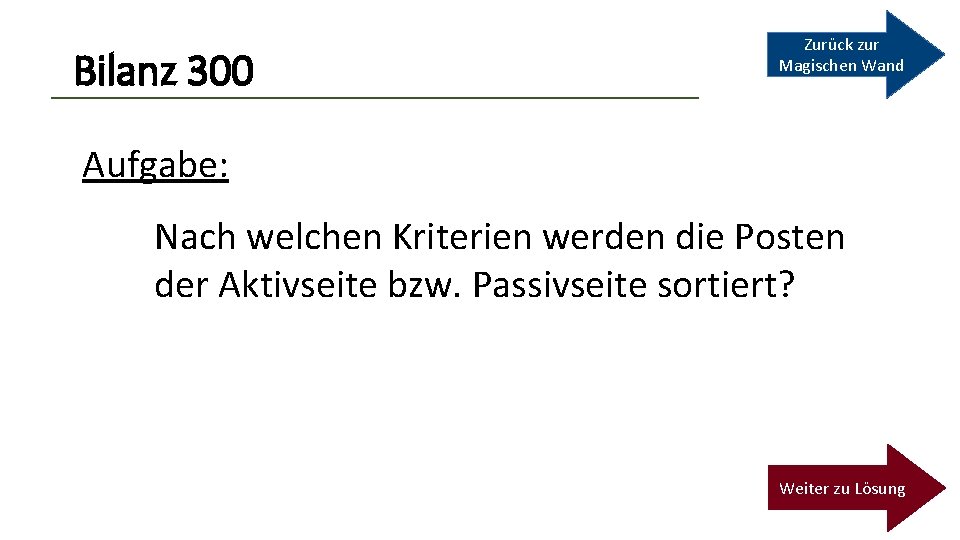 Bilanz 300 Zurück zur Magischen Wand Aufgabe: Nach welchen Kriterien werden die Posten der