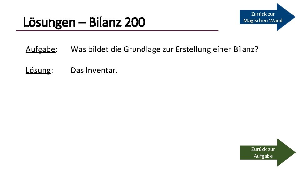 Lösungen – Bilanz 200 Zurück zur Magischen Wand Aufgabe: Was bildet die Grundlage zur