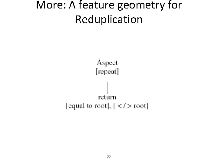 More: A feature geometry for Reduplication 30 
