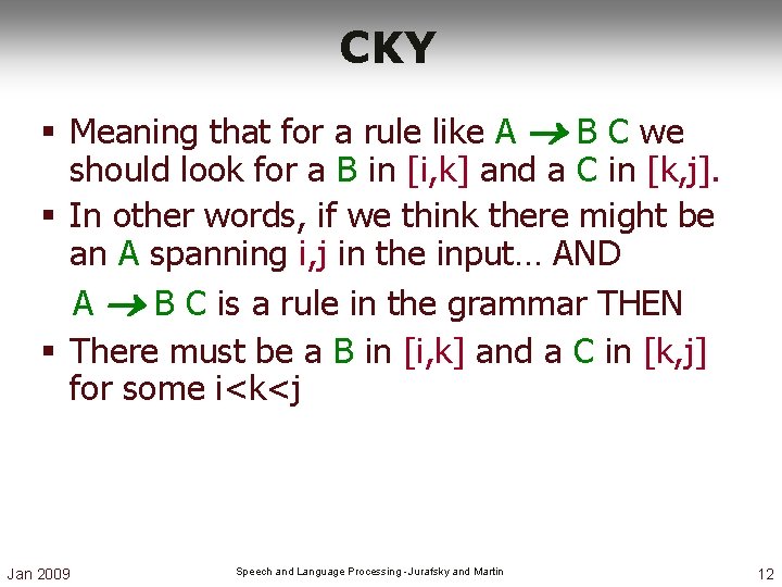 CKY § Meaning that for a rule like A B C we should look CKY § Meaning that for a rule like A B C we should look