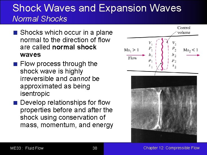 Shock Waves and Expansion Waves Normal Shocks which occur in a plane normal to