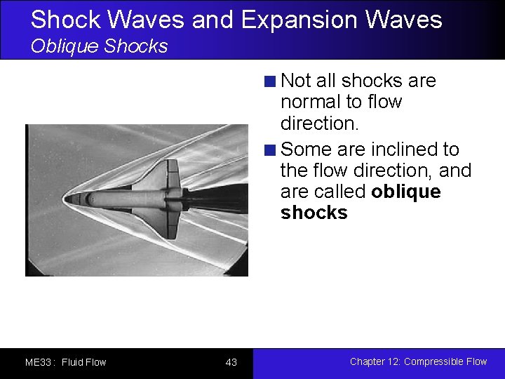 Shock Waves and Expansion Waves Oblique Shocks Not all shocks are normal to flow