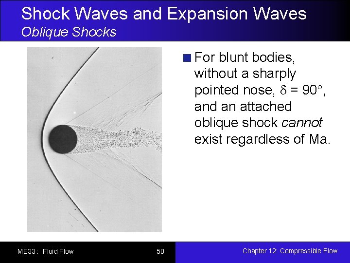 Shock Waves and Expansion Waves Oblique Shocks For blunt bodies, without a sharply pointed