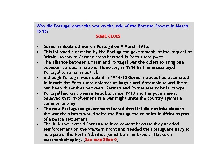 Why did Portugal enter the war on the side of the Entente Powers in