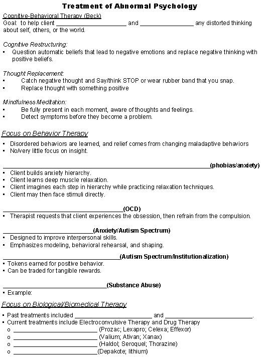 Treatment of Abnormal Psychology Types of Therapy Insight