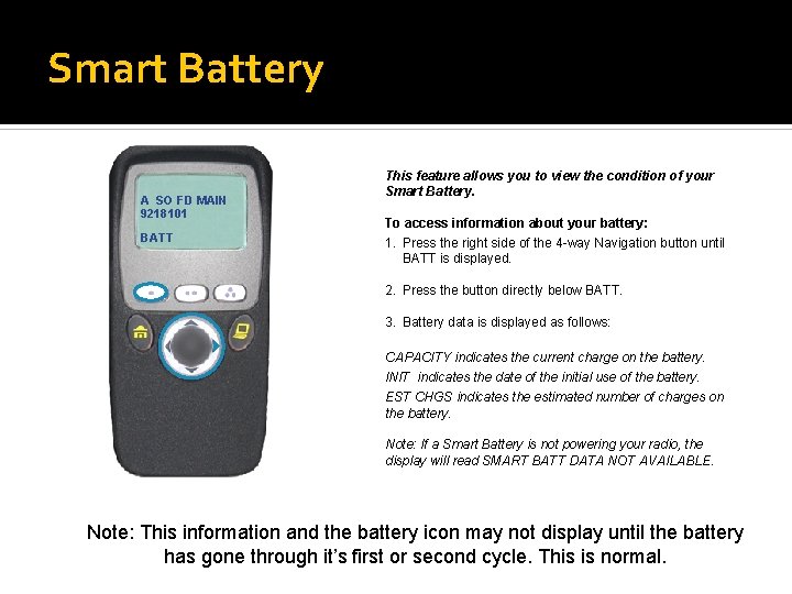 Smart Battery A SO FD MAIN 9218101 BATT This feature allows you to view