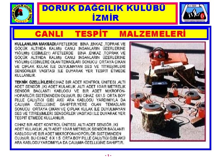 DORUK DAĞCILIK KULÜBÜ İZMİR CANLI TESPİT -1 - MALZEMELERİ 