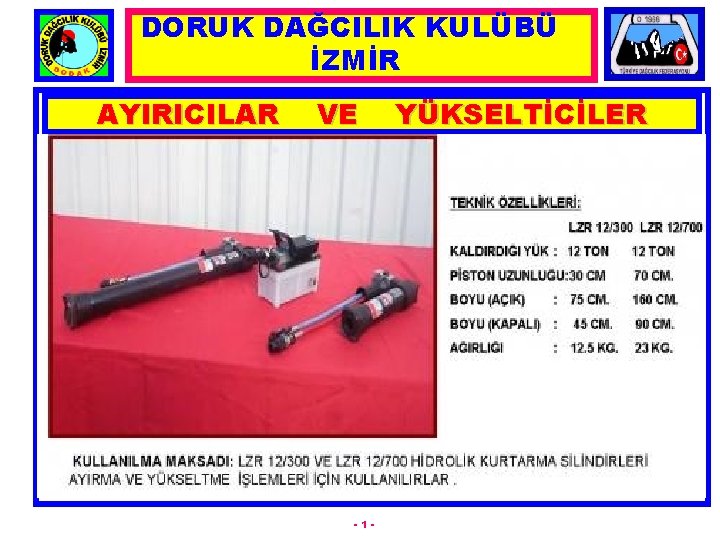 DORUK DAĞCILIK KULÜBÜ İZMİR AYIRICILAR VE -1 - YÜKSELTİCİLER 