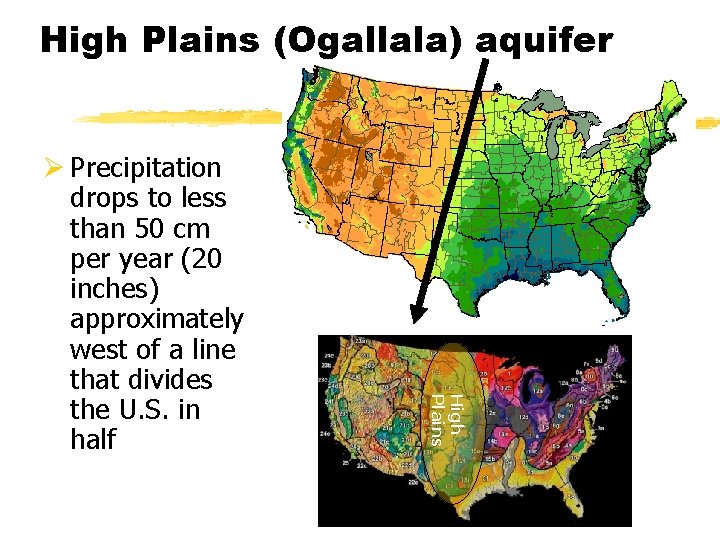 High Plains (Ogallala) aquifer High Plains Ø Precipitation drops to less than 50 cm