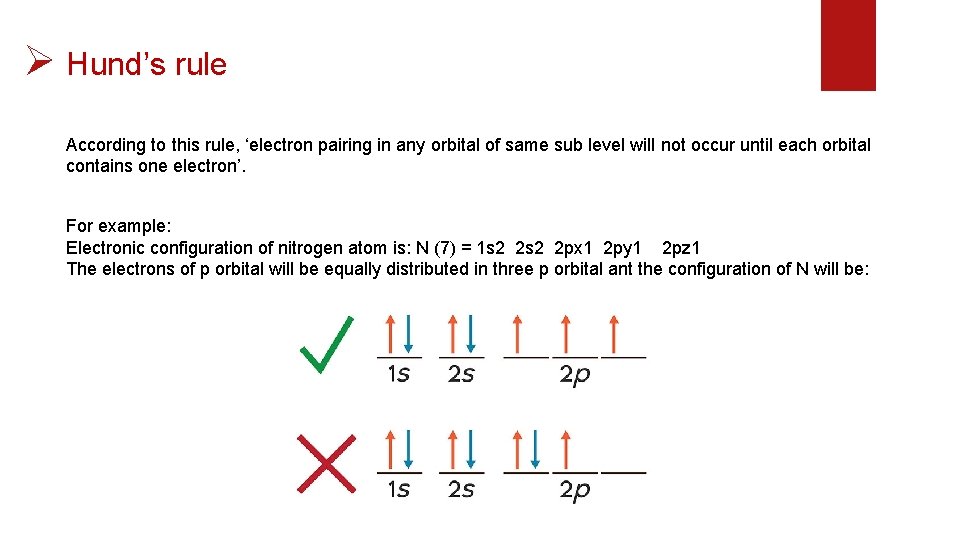 Ø Hund’s rule According to this rule, ‘electron pairing in any orbital of same