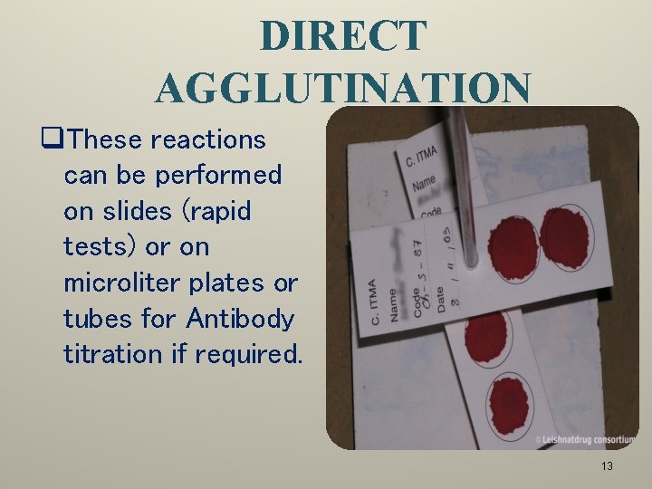 DIRECT AGGLUTINATION q. These reactions can be performed on slides (rapid tests) or on