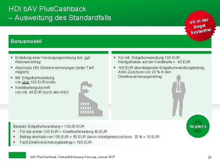 HDI b. AV Plus. Cashback – Ausweitung des Standardfalls er VO in d Regel