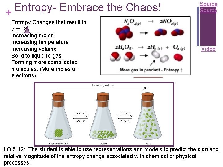 Entropy. Embrace the Chaos! + Entropy Changes that result in a + S: Increasing