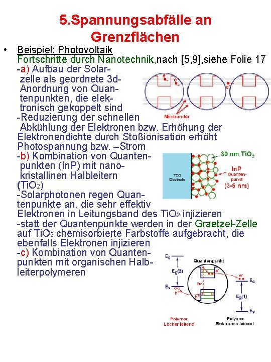 5. Spannungsabfälle an Grenzflächen • Beispiel: Photovoltaik Fortschritte durch Nanotechnik, nach [5, 9], siehe